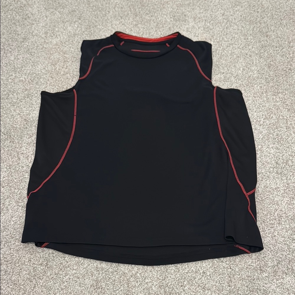 Black Sleeveless Top with Red Accents